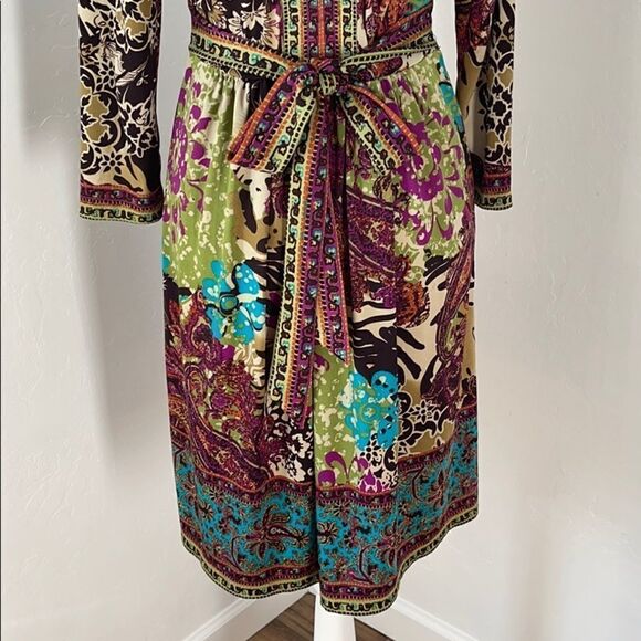 eci New York Multi-colored V-Neck Fit & Flare Dress SMALL - Picture 6 of 14